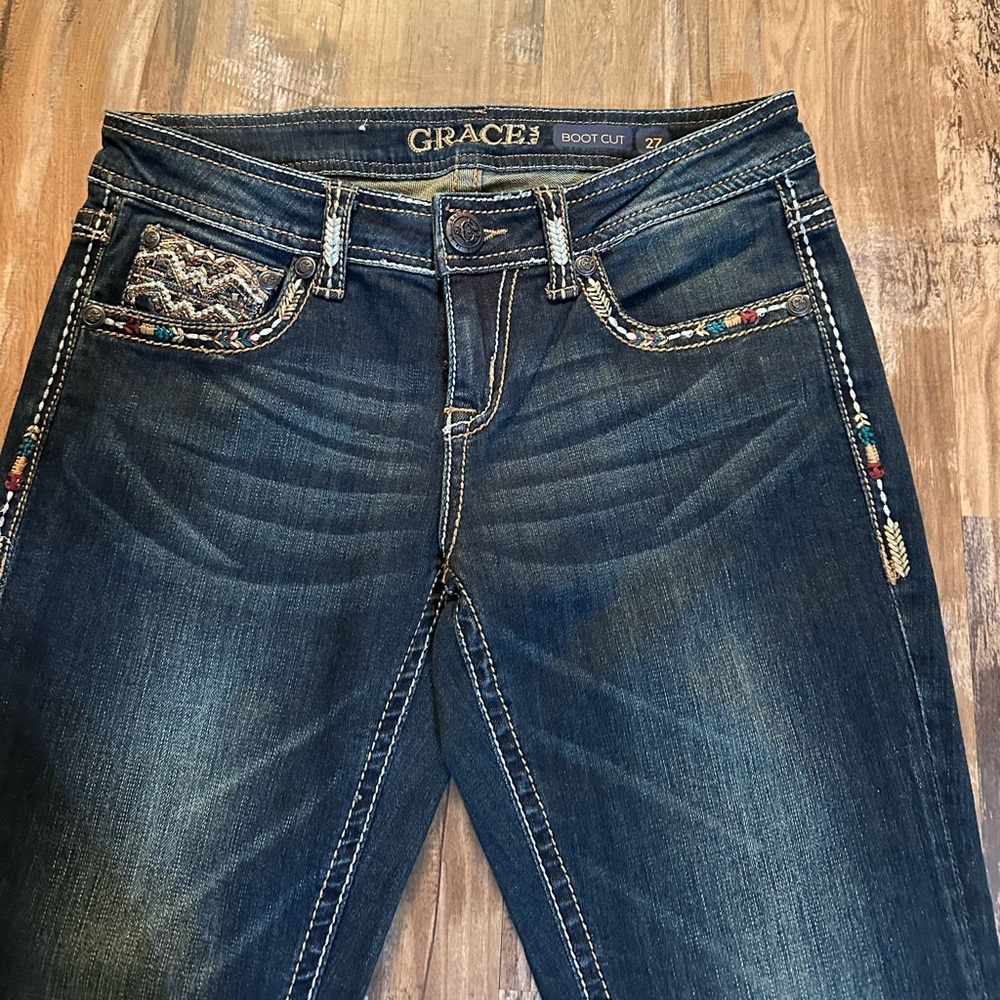 Vintage Grace in L.A. Dark Blue Y2K Bootcut Jeans - Picture 6 of 8